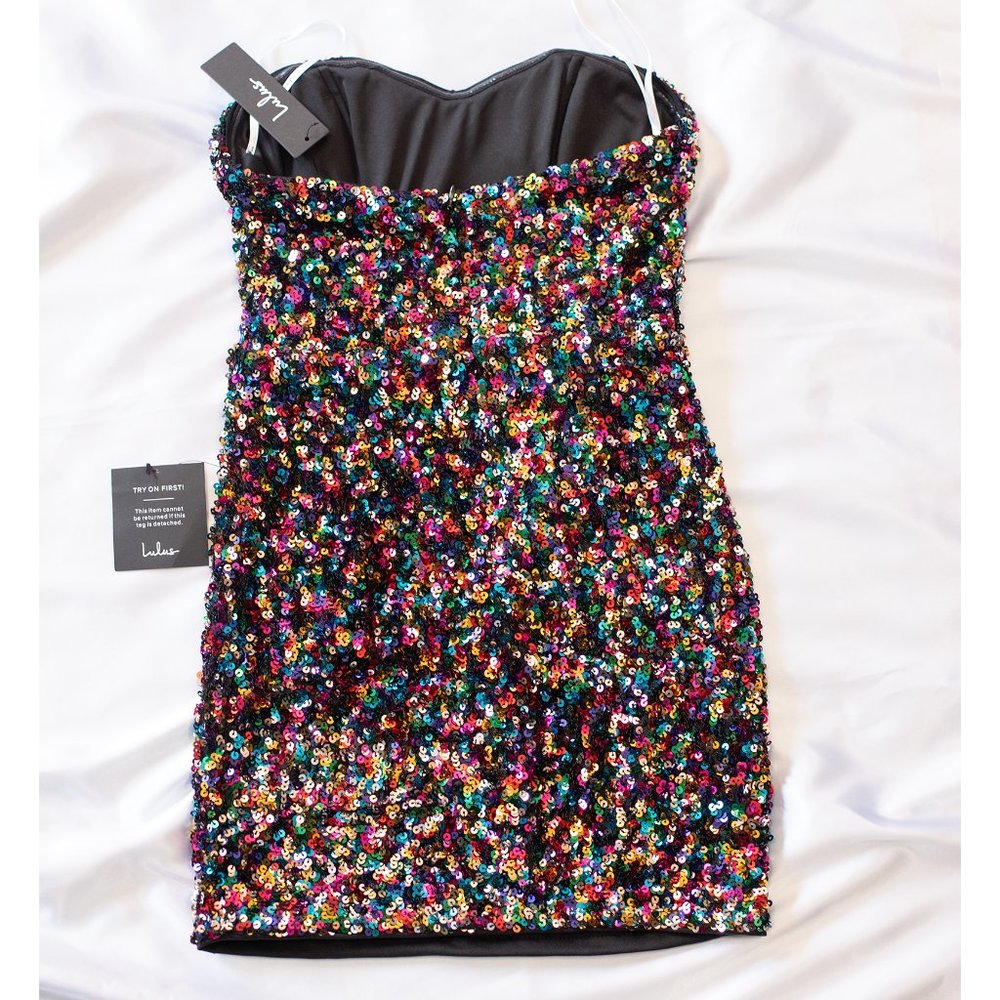 NWT Lulus Silver Multi Sequin Strapless Bodycon Mini Dress Size S - Picture 3 of 8